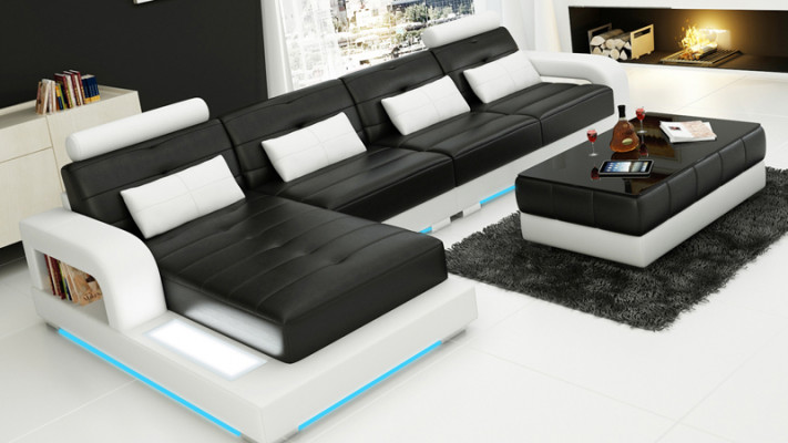 Ledercouch mat USB, Wunnlandschaft Eckcouch Eck Garnitur Design Modern Couch L6008C