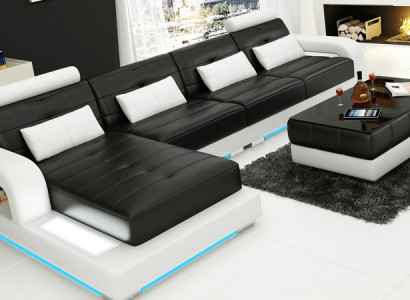 Ledercouch mat USB, Wunnlandschaft Eckcouch Eck Garnitur Design Modern Couch L6008C