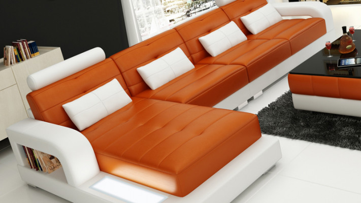 Ledercouch mat USB, Wunnlandschaft Eckcouch Eck Garnitur Design Modern Couch L6008C