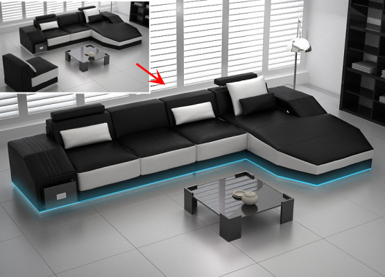 Ledercouch mat USB, Wunnlandschaft Eckcouch Eck Ausrëschtung Design Modern Couch L6003C