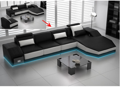 Ledercouch mat USB, Wunnlandschaft Eckcouch Eck Ausrëschtung Design Modern Couch L6003C
