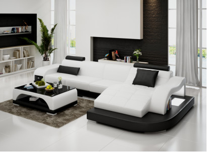 Ledercouch mat USB Wunnlandschaft Eckcouch Eck Garnitur Design Modern Couch G8009D