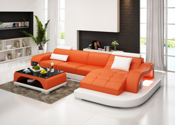 Ledercouch mat USB Wunnlandschaft Eckcouch Eck Garnitur Design Modern Couch G8009D