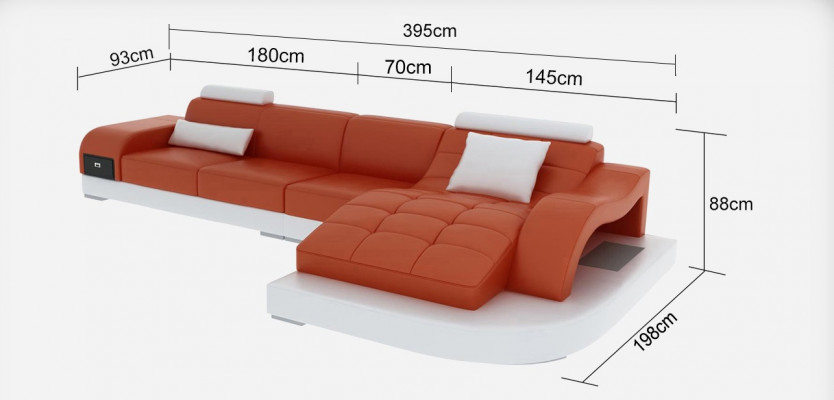Ledercouch mat USB Wunnlandschaft Eckcouch Eck Garnitur Design Modern Couch G8009D