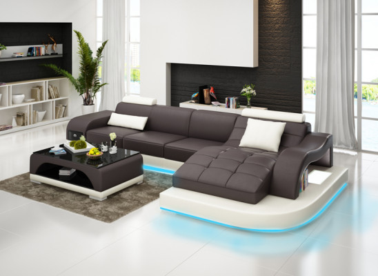 Ledercouch mat USB Wunnlandschaft Eckcouch Eck Garnitur Design Modern Couch G8009D