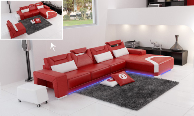 Ledercabriole mat USB, Wunnlandschaft Ecksof Kapp Garnitur Design Modern Sofa F3011C