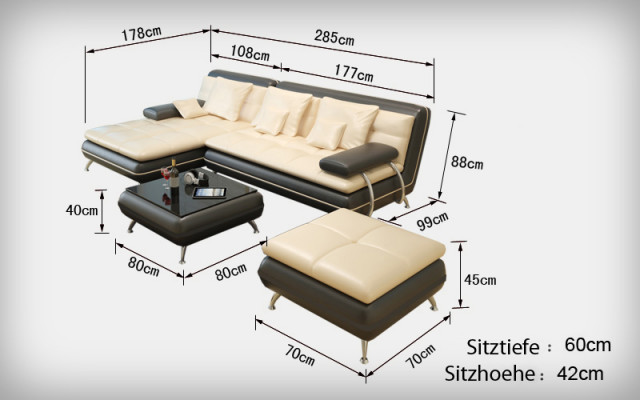 Ledersofa Canapé Wunnlandschaft Ecksofa Eck Garnitur Design Modern Sofa Nei F3015
