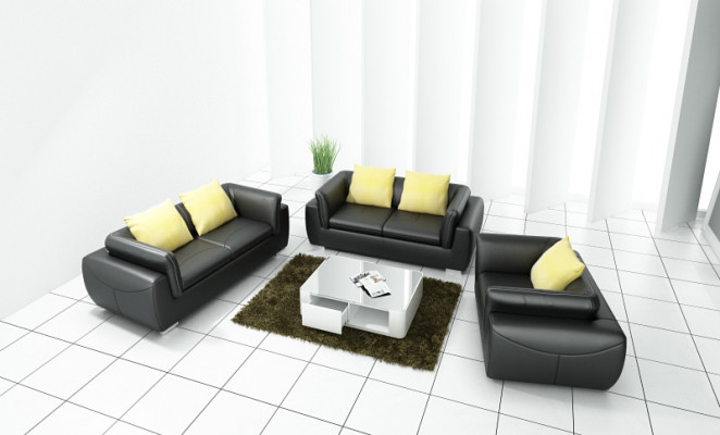 Ledersofa Canapé Wunnlandschaft 3+2+1 Sëtz Garnitur Design Modern Sofa F_3014D