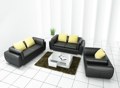 Ledersofa Canapé Wunnlandschaft 3+2+1 Sëtz Garnitur Design Modern Sofa F_3014D