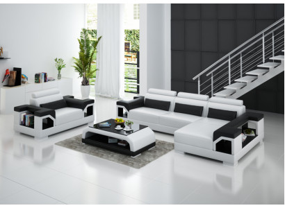 Ledersofa Wunnlandschaft Ecksofa + Fotell Eck Garnitur Design Modern