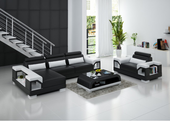 Ledersofa Wunnlandschaft Ecksofa + Fotell Eck Garnitur Design Modern