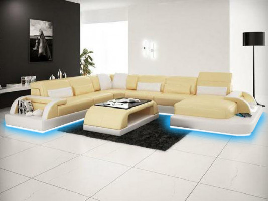 Wohnlandschaft Canapé Polster Ecke Garnitur Designer Ledersofa Grousst Canapé Couchen