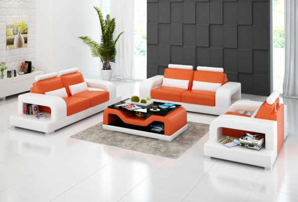 Lieder-Couch-Wunnlandschaft 3+2+1 Sëtzplaz + USB Garnitur Design Modern Sofa