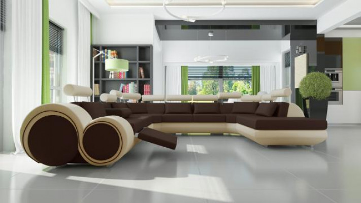 XXL Grouss Designer Sofa Couch Polster Garnitur Wunnlandschaft Liederdivan mat USB