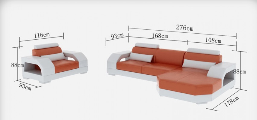 Ledersofa Couch Wunnlandschaft Ecksofa + 1 Sëtzer Garnitur Design Modern G8001E