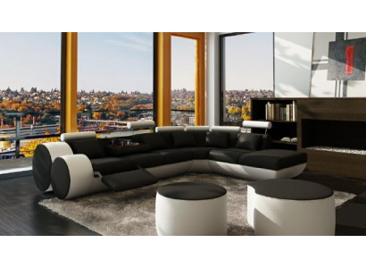 Ledersofa Ledercouch USB Garnitur XXL Wunnlandschaft Ecksofa Moossfabrikatioun