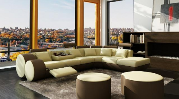 Ledersofa Ledercouch USB Garnitur XXL Wunnlandschaft Ecksofa Moossfabrikatioun