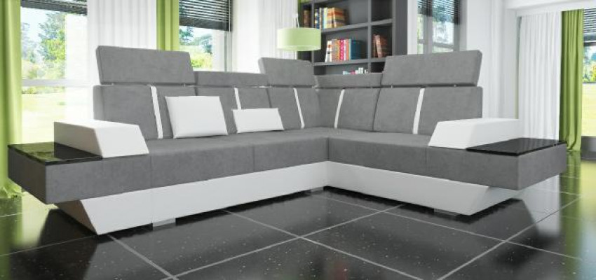 Designer Eckcouch Wunnlandschaft Sofa mat USB Couch Stoff Textil Lieder Patentéiert