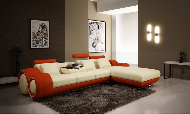 Ledercouch mat USB Wunnlandschaft Eckcouch Eck Garnitur Design Modern Sofa A1163E