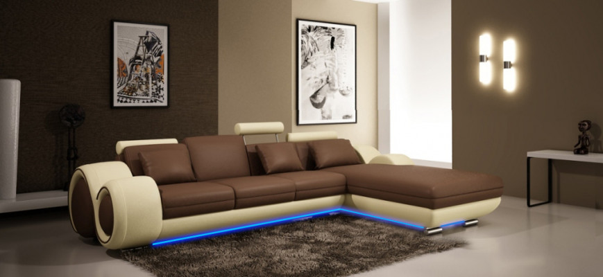 Ledercouch mat USB Wunnlandschaft Eckcouch Eck Garnitur Design Modern Sofa A1163E