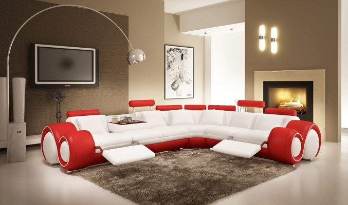 Ledersofa mat USB, Wunnlandschaft Ecksofa Eck Garnitur Design Modern Sofa A1163