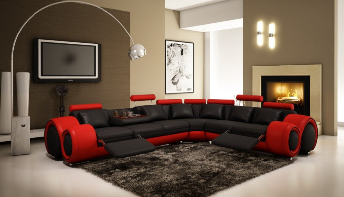 Ledersofa mat USB, Wunnlandschaft Ecksofa Eck Garnitur Design Modern Sofa A1163
