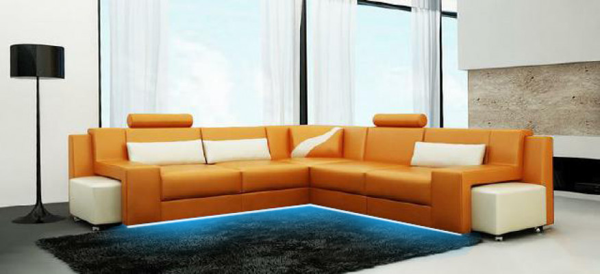 Wohnlandschaft Polster Ecksofa mat USB Garnitur Landschaft Lieder V015B Nei