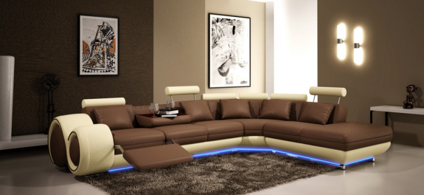Ledersofa mat USB Wunnlandschaft Ecksofa Eck Garnitur Design Modern Sofa A1163C