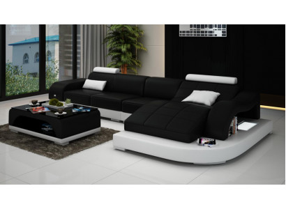 Wunnlandschaft Ecksofa Sofa mat USB Ledersofa Designersofa Sëtz Polster Nei 3375