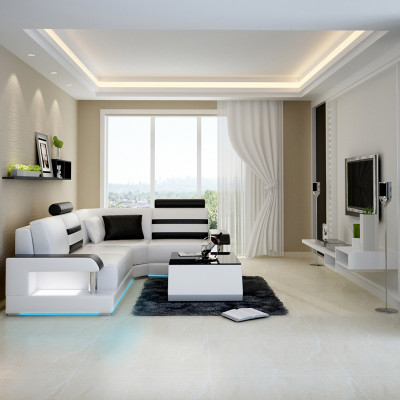 Ledercouch mat USB, Wunnlandschaftssäit Sofa Ecke Set Design Modern Sofa L6016D