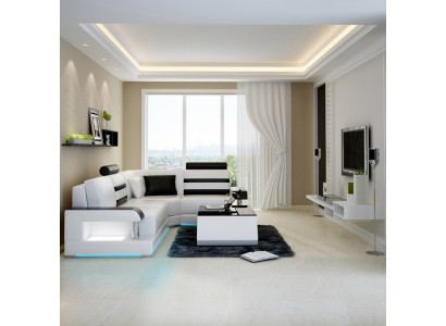 Ledercouch mat USB, Wunnlandschaftssäit Sofa Ecke Set Design Modern Sofa L6016D