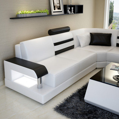 Ledercouch mat USB, Wunnlandschaftssäit Sofa Ecke Set Design Modern Sofa L6016D