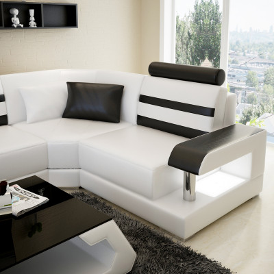 Ledercouch mat USB, Wunnlandschaftssäit Sofa Ecke Set Design Modern Sofa L6016D