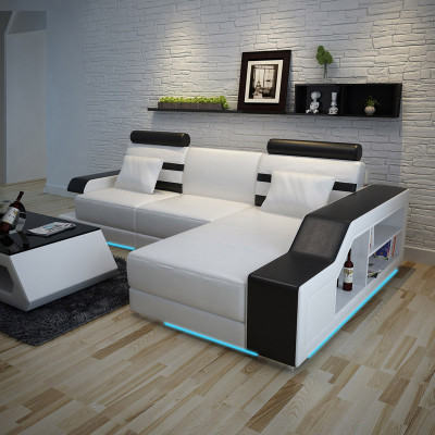 Ledersofa mat USB Wunnlandschaft Ecksofa Eckgarnitur Design Modern Sofa L6016E