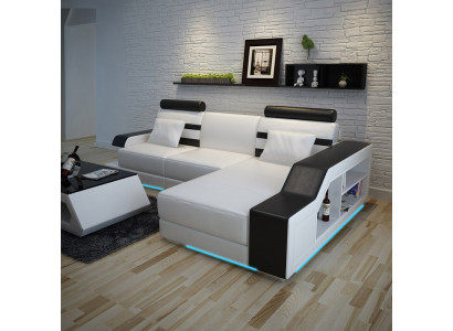 Ledersofa mat USB Wunnlandschaft Ecksofa Eckgarnitur Design Modern Sofa L6016E