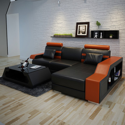 Ledersofa mat USB Wunnlandschaft Ecksofa Eckgarnitur Design Modern Sofa L6016E