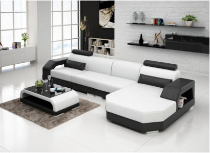 Ledercouch + USB Wunnlandschaft Eckcouch Eck Garnitur Design Canapé Sofa Nei G8001C