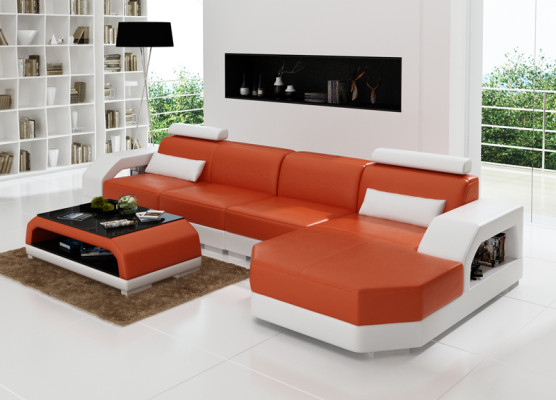Ledercouch + USB Wunnlandschaft Eckcouch Eck Garnitur Design Canapé Sofa Nei G8001C
