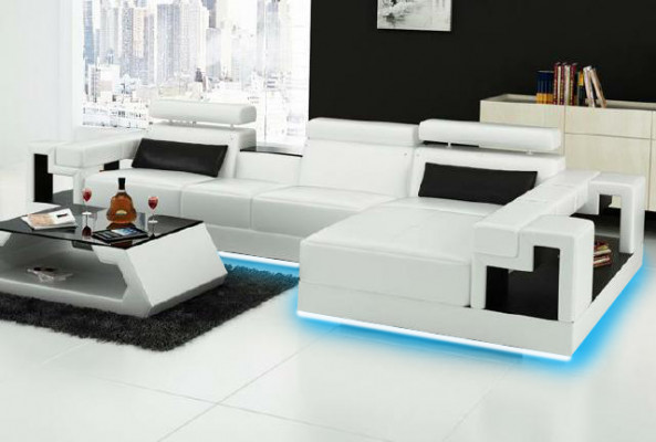 Wunnlandschaft Ecksofa Ledersofa Sofa + USB Polster Sëtz Eck Garnitur Nei 2710B
