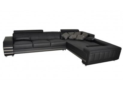 Eck-Ledersofa + USB Sëtzkëssen Setzt Garnitur Wunnlandschaft Design XXL L Form Ecke