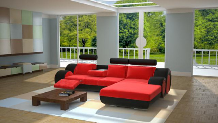 Design Garnitur Wunnlandschaft Eckcouch Couch Sofa Polster Moossfabrikatioun USB