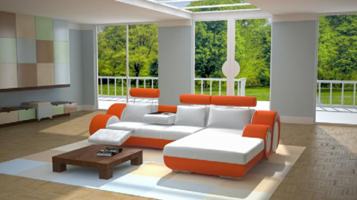 Design Garnitur Wunnlandschaft Eckcouch Couch Sofa Polster Moossfabrikatioun USB