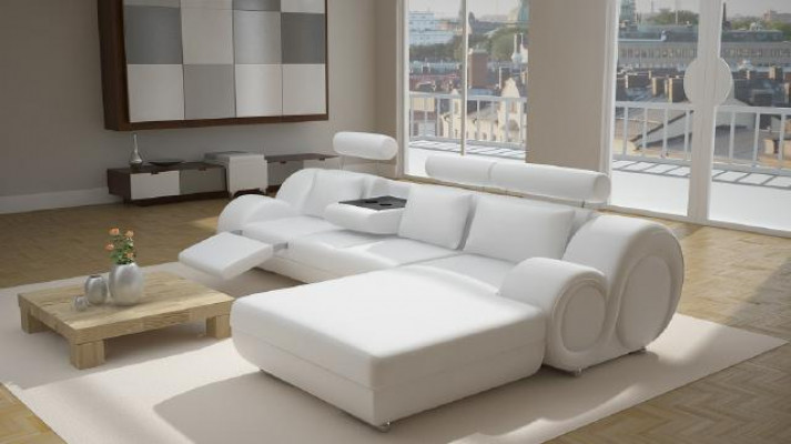 Designer Polstersofa + USB Luedersofa Wunnlandschaft Ecksofa Garnitur Berlin II