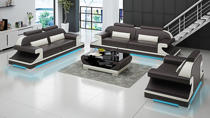 Ledercouch Couch Wunnlandschaft 3+2+1 Sëtzer Garnitur Sofa Sofagarnitur