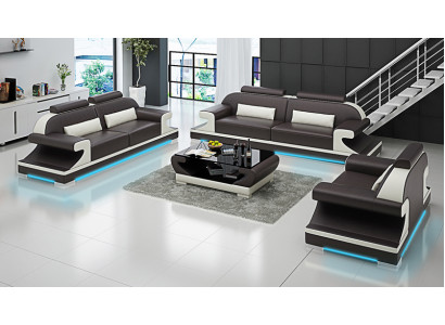Ledercouch Couch Wunnlandschaft 3+2+1 Sëtzer Garnitur Sofa Sofagarnitur