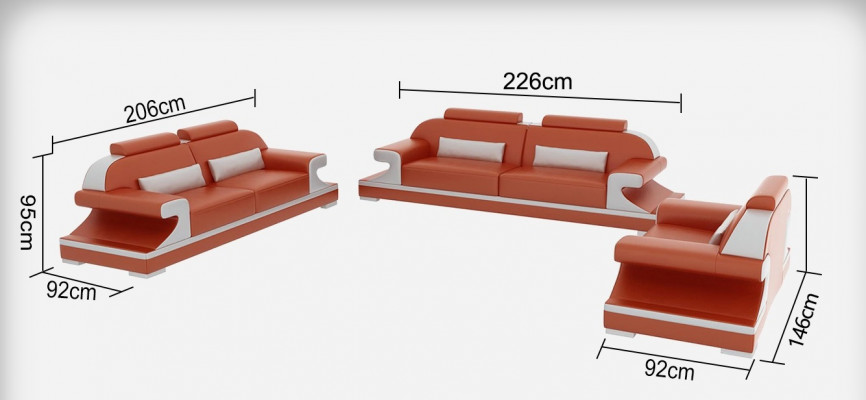 Ledercouch Couch Wunnlandschaft 3+2+1 Sëtzer Garnitur Sofa Sofagarnitur