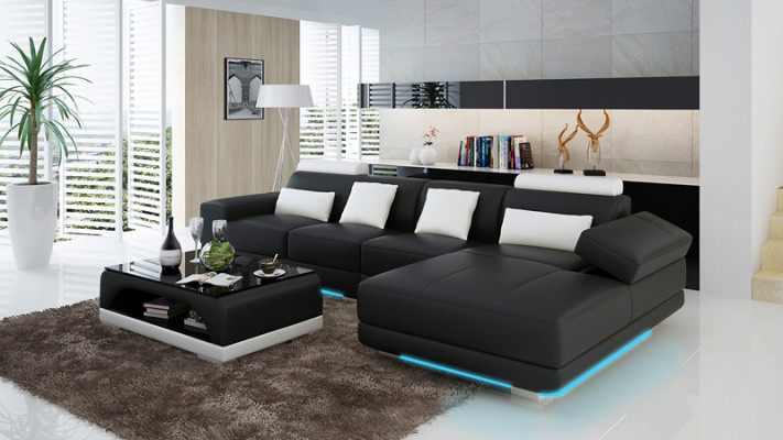 Lieder-Sofa Couch Wohnlandschaft Ecksofa Eck Garnitur Design Moderne Sofa mat USB