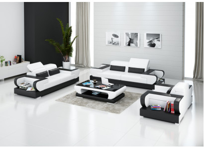 Ledercouch Couch Wunnlandschaft 3+2+1 Sëtzer Garnitur Design Modern Sofa mat USB