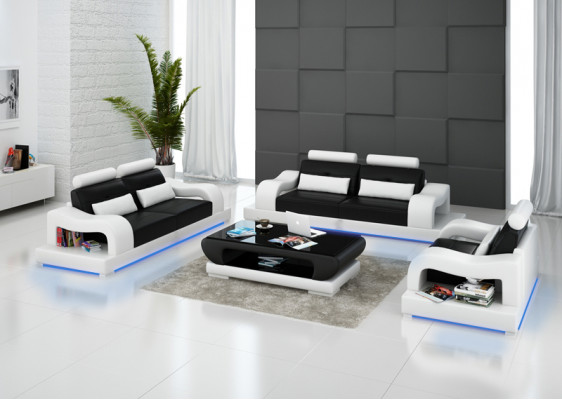 Ledercouch Sofa Sofagarnitur Wunnlandschaft 3+2+1 Sëtzergarnitur Design Modern G8005D