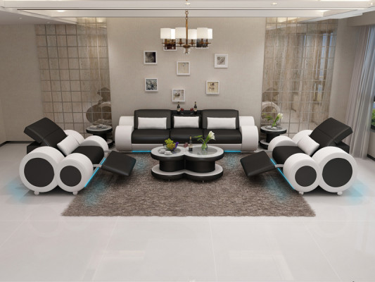 Ledersofa Canapé Sofa-Garnitur Nei 3+1+1 Set Design Modern Sofa mat USB